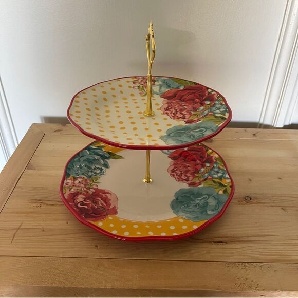 PIONEER WOMAN COLLECTION CUPCAKE DESSERT STAND 2-TIER Floral Blossom Jubilee - Picture 8 of 8